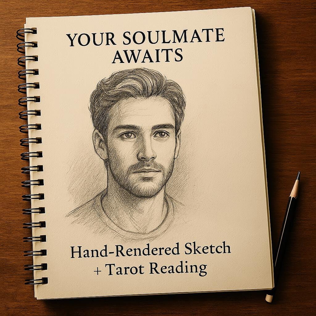 Soulmate Drawing - Deep Tarot Reading – Hand-Style Portrait + Bonus PDF – Fast Delivery
